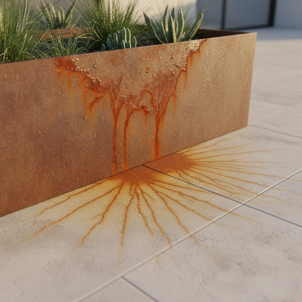 Cortenstahl im Garten: Wie Sie Rostflecken auf Terrasse & Co. vermeiden