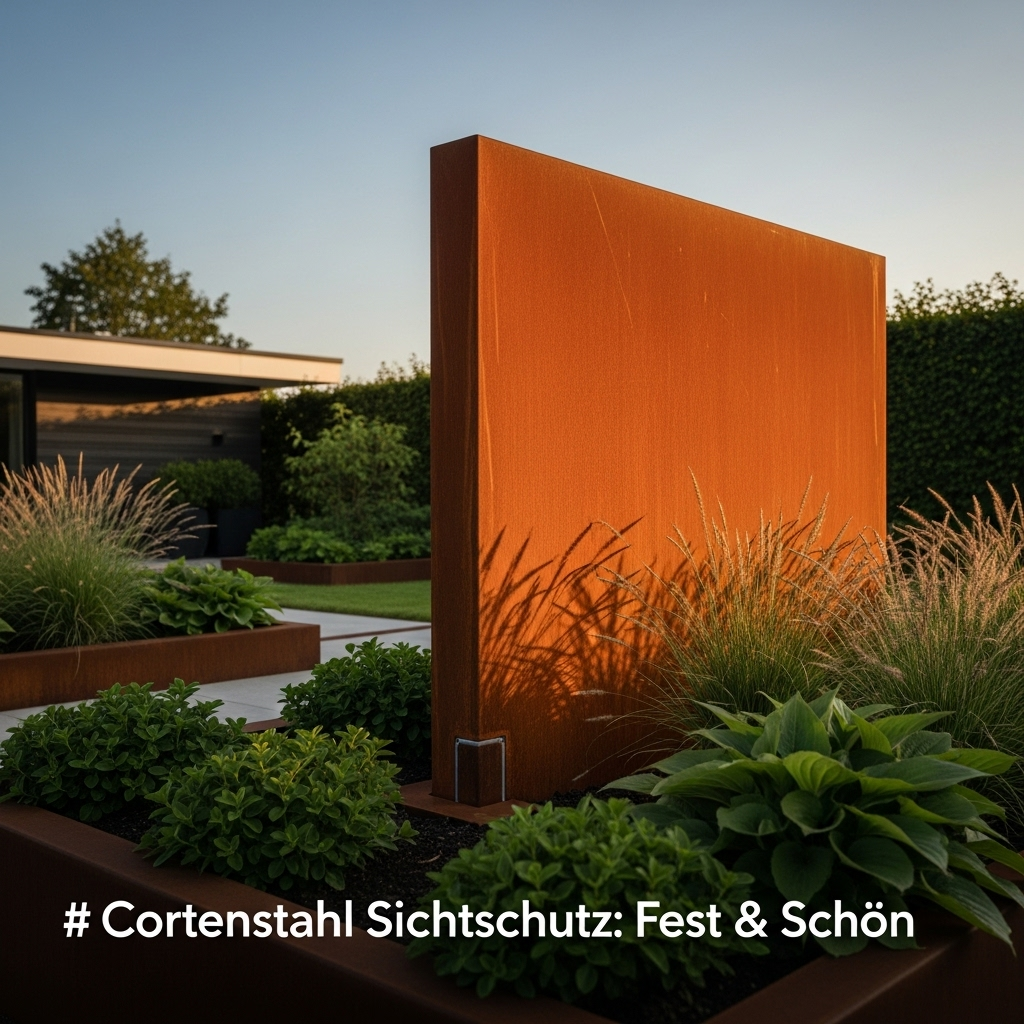A securely installed Corten steel privacy screen with a rich rust patina in a modern garden, illustrating the ultimate step-by-step guide for mounting Corten steel privacy screens.