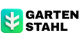 Gartenstahl Logo mit stilisiertem Blatt-Symbol in Grün und Weiß – modernes Markenzeichen für Gartengestaltung, Cortenstahl-Produkte und hochwertige Outdoor-Designlösungen.