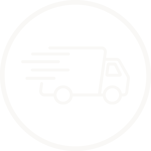Lieferung Icon – minimalistisches Symbol eines Lieferwagens im Kreis, stilisiert in Weiß auf transparentem Hintergrund, geeignet für Shop-Design, Versand-Icons, schnelle Lieferung und Online-Handel mit Garten- und Cortenstahl-Produkten.